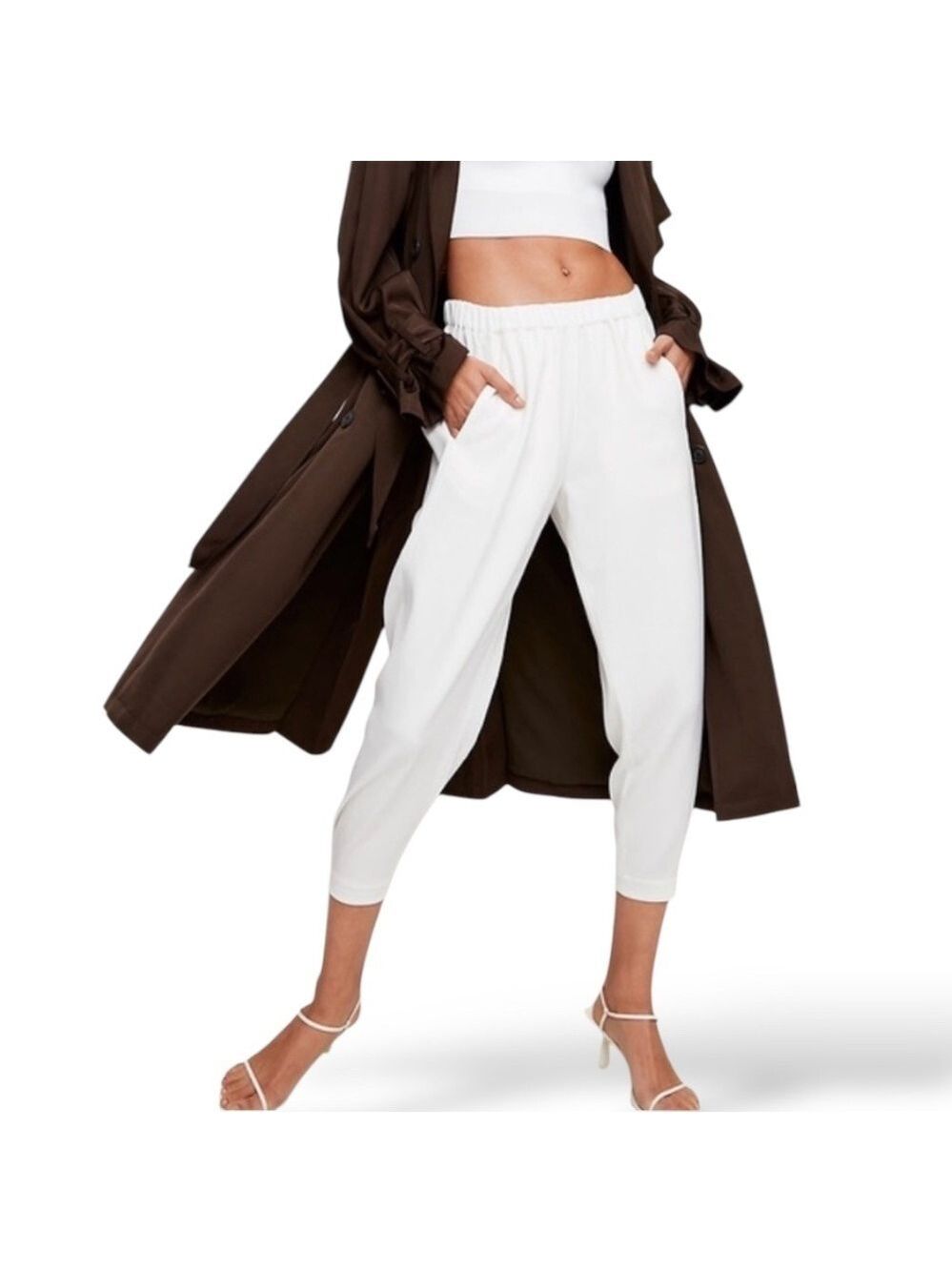 ARITZIA BABATON White Dexter Jogger Style Pull On Pants Stretch Waist US Sz L
